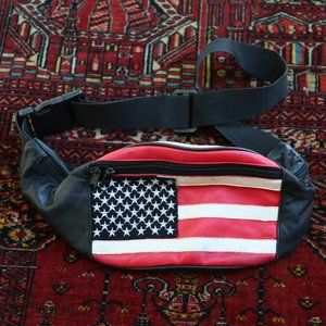 80s Vintage Leather American Flag Fanny Pack